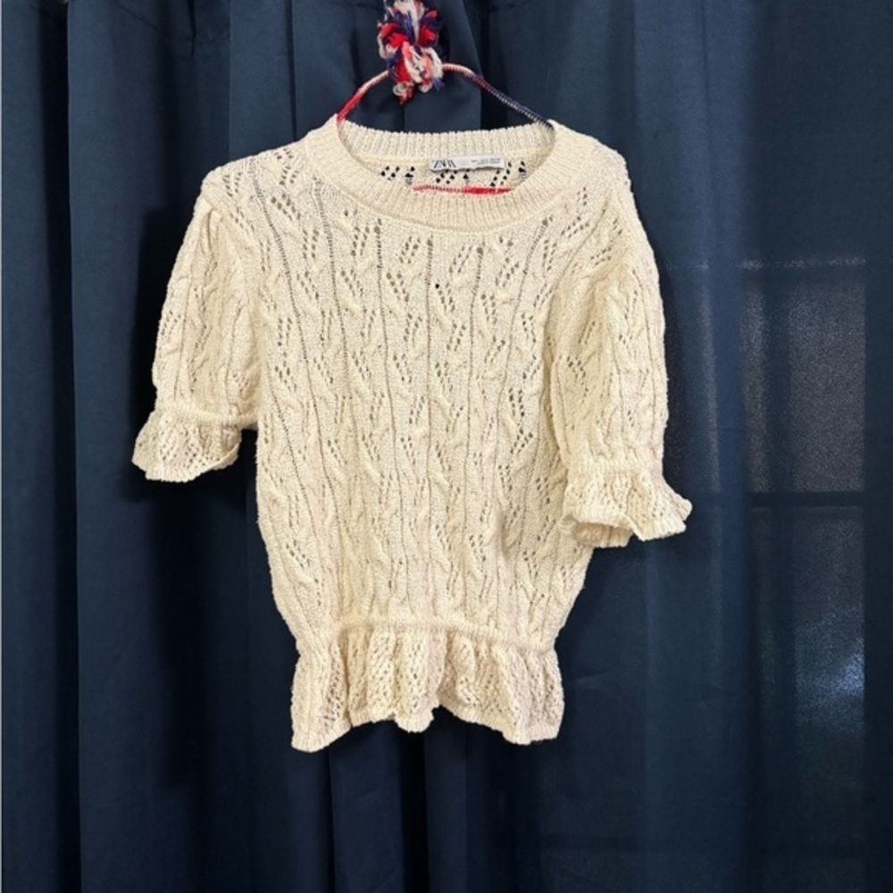 Zara Cream Open Knit Sweater Top size L